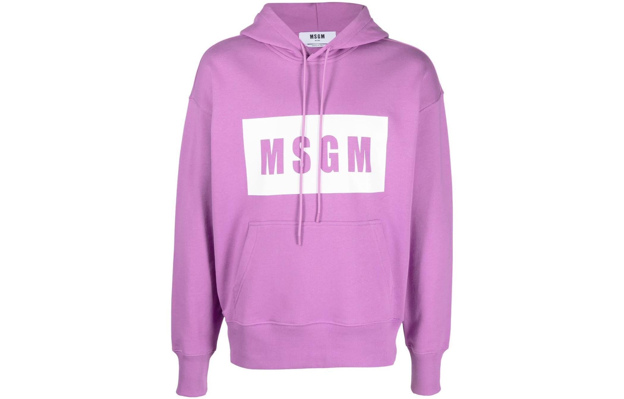 MSGM SS22 Solid Logo Print Drawstring Hoodie Purple Long Sleeve 3340MM52522779972