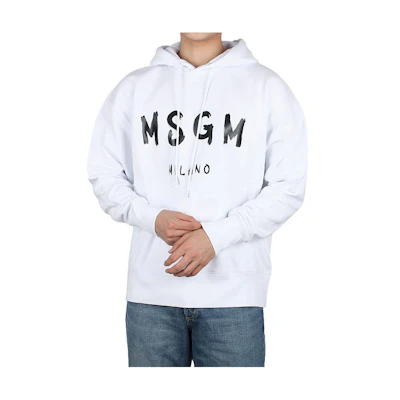 MSGM SS22 White Hoodie with Solid Logo Print and Branding 2000MM51520000101