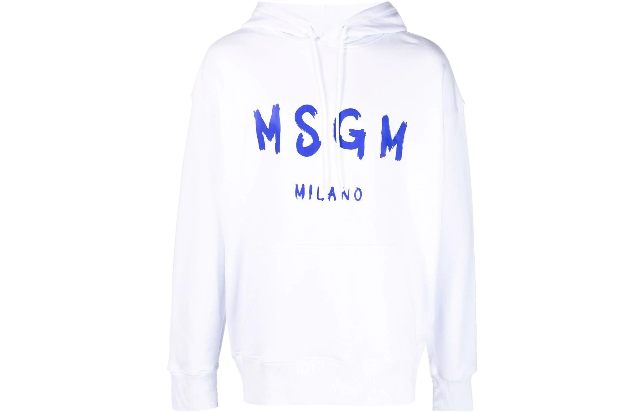 MSGM SS22 White Logo Print Oversized Hoodie 3240MM51522729901