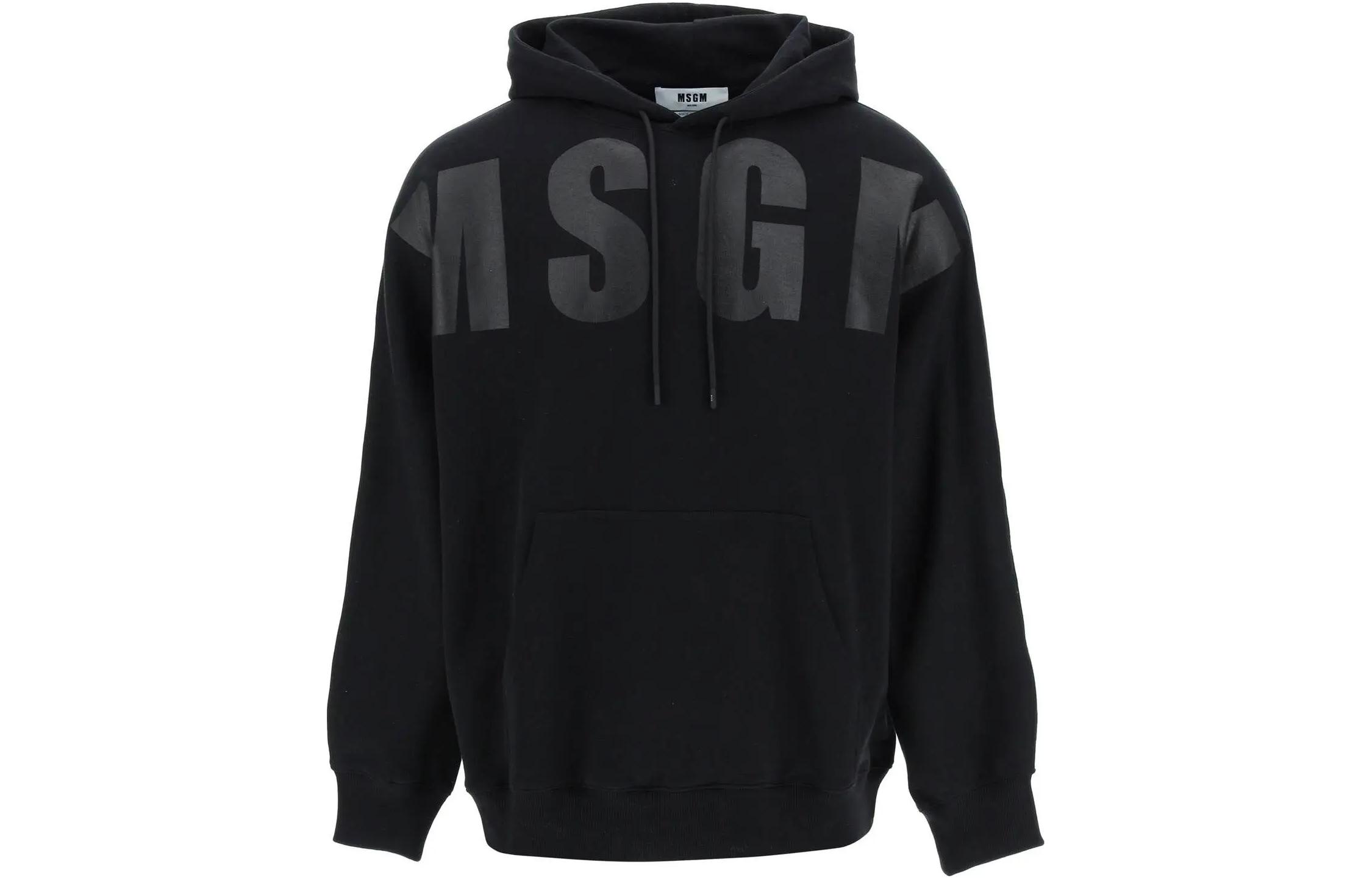 MSGM SS23 Black Drawstring Pullover Hoodie Long Sleeve 3440MM171-237000-99