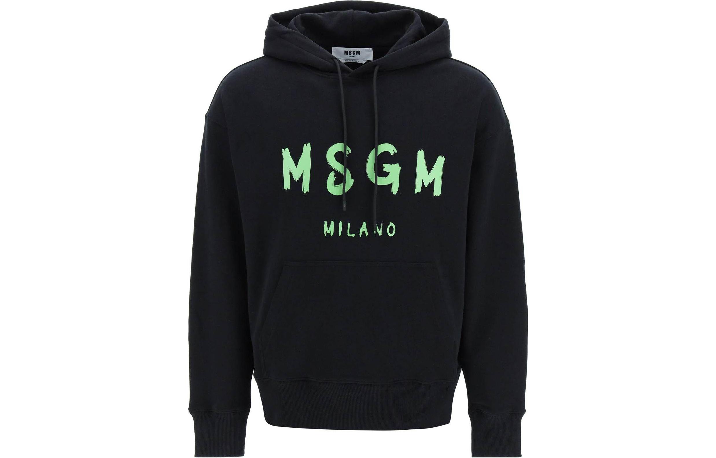 MSGM SS23 Black Hoodie with Letter Logo Print 3440MM515237000-99