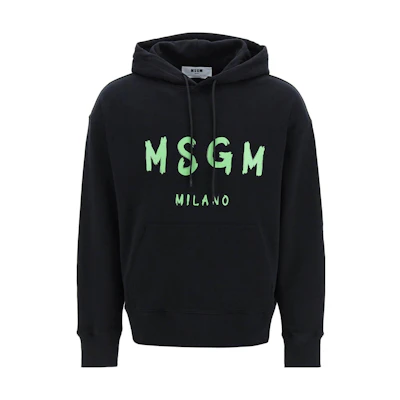MSGM SS23 Black Hoodie with Letter Logo Print 3440MM515237000-99