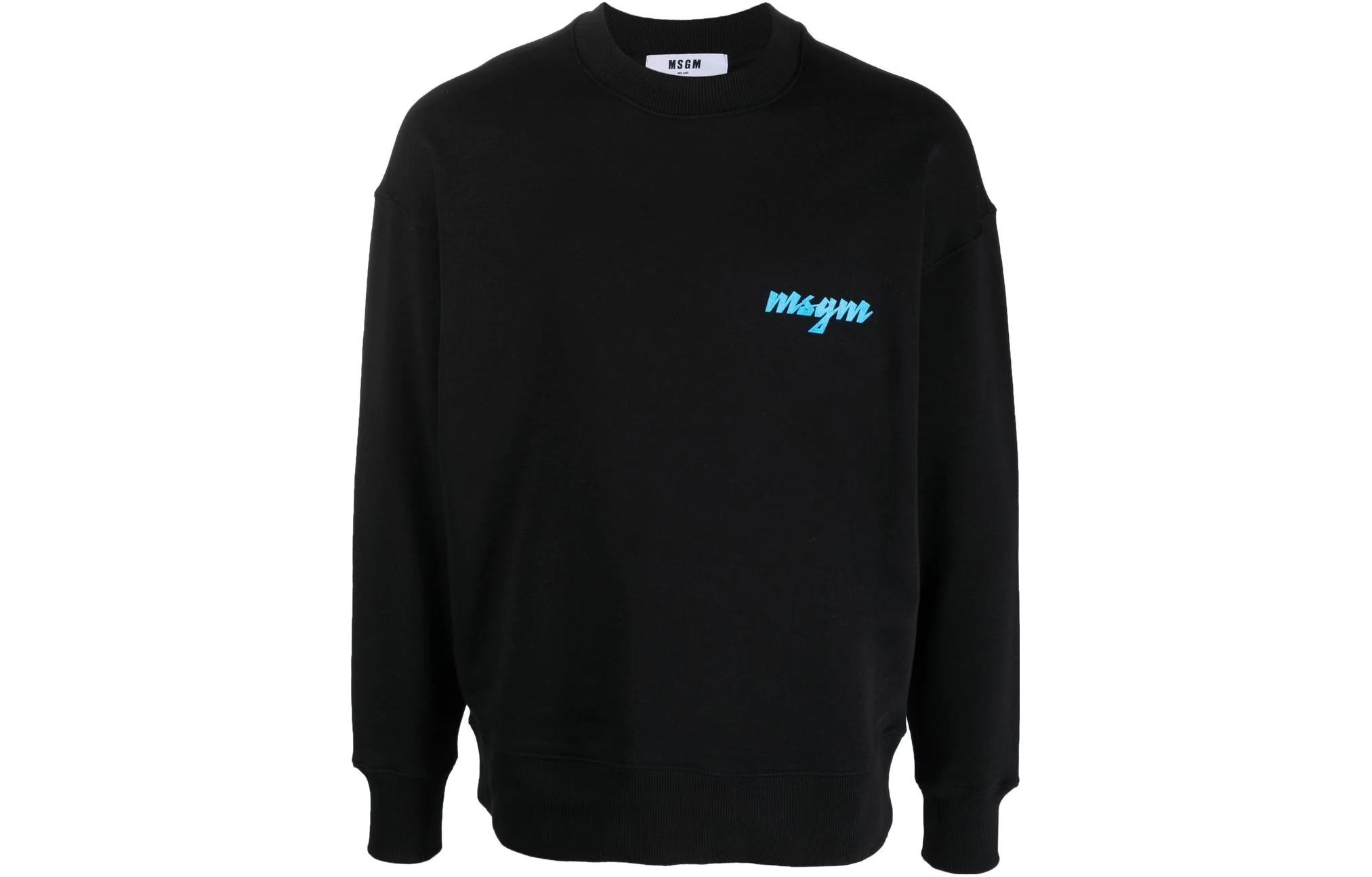 MSGM SS23 Black Letter Print Crewneck Long Sleeve Sweatshirt 3440MM192237000-99