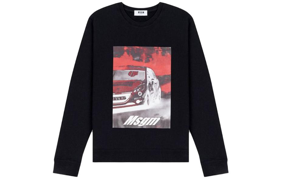 MSGM SS23 Black Long-Sleeve Sweatshirt with Car Graphic Print 2740MM171195799-99