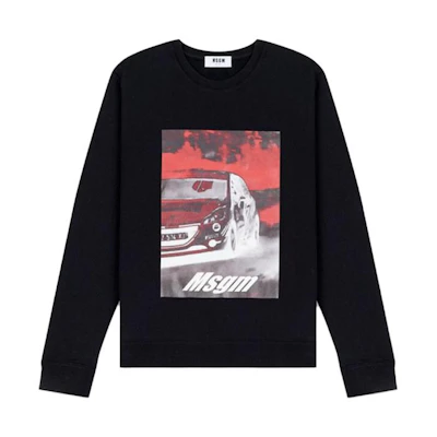 MSGM SS23 Black Long-Sleeve Sweatshirt with Car Graphic Print 2740MM171195799-99