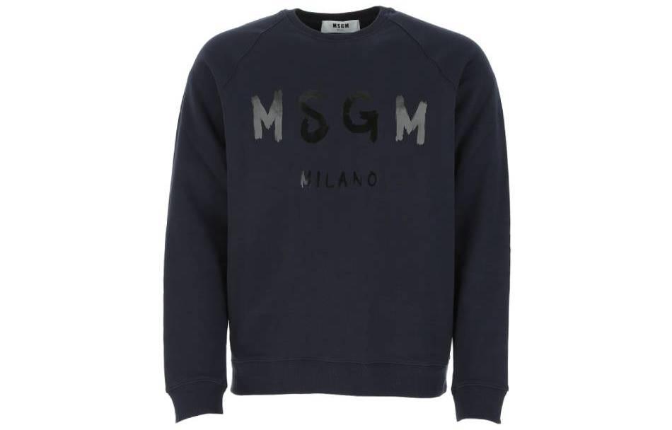 MSGM SS23 Blue Crewneck Letter Print Pullover Sweatshirt 1000MM104-100100-89