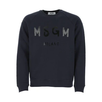 MSGM SS23 Blue Crewneck Letter Print Pullover Sweatshirt 1000MM104-100100-89