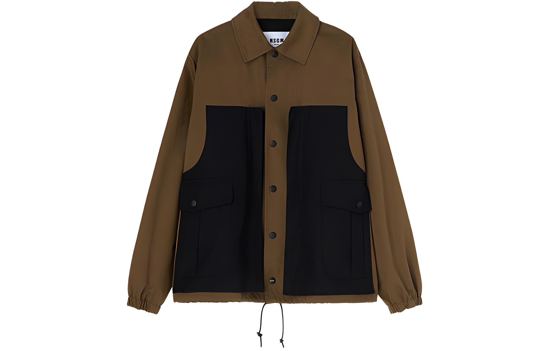 MSGM SS23 Brown Workwear Jacket with Contrasting Lapel Design 3440MH07Y237012-38