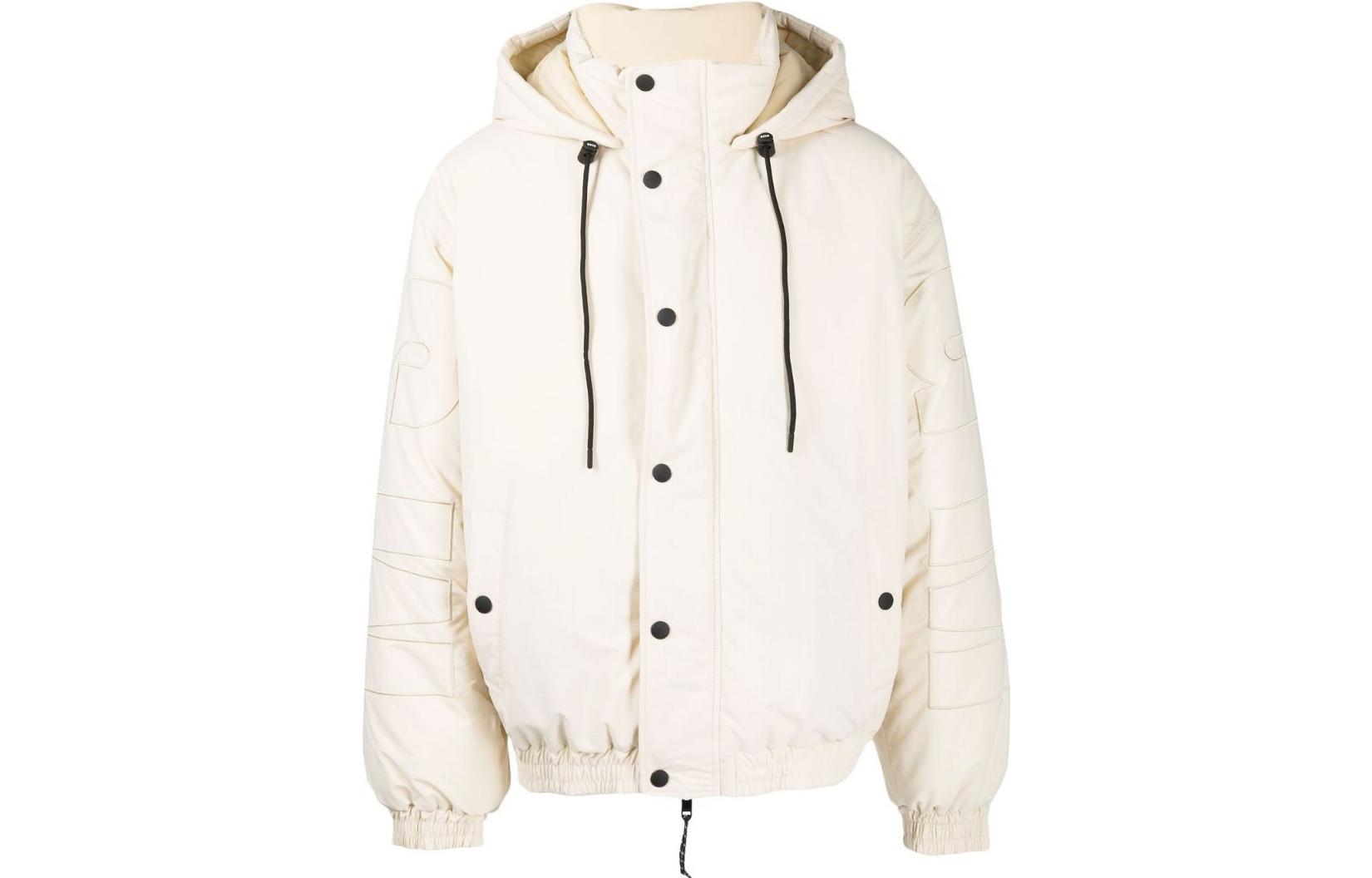 MSGM SS23 Embroidered Logo Hooded Bomber Jacket Beige 3340MH02X227504-02