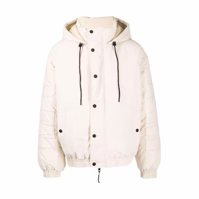 MSGM SS23 Embroidered Logo Hooded Bomber Jacket Beige 3340MH02X227504-02