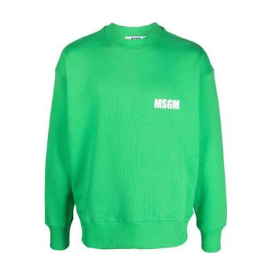MSGM SS23 Green Crewneck Letter Print Long Sleeve Sweatshirt 3440MM161237001-36