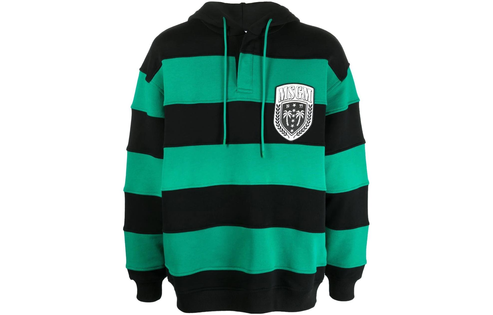 MSGM SS23 Green Striped Detail Pullover Hoodie Men 3440MM180237000-38