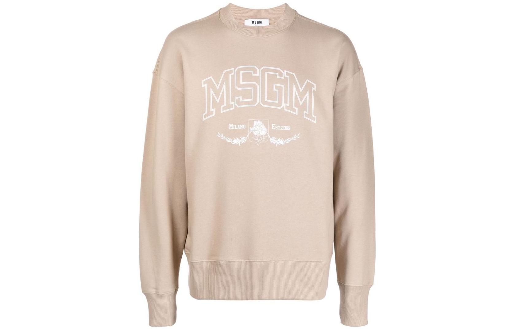 MSGM SS23 Logo Print Crewneck Sweatshirt Khaki Fashion 3340MM191227799-24