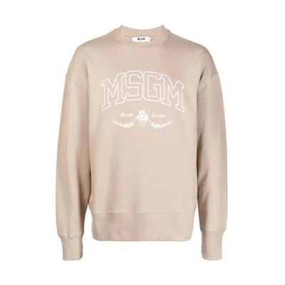 MSGM SS23 Logo Print Crewneck Sweatshirt Khaki Fashion 3340MM191227799-24