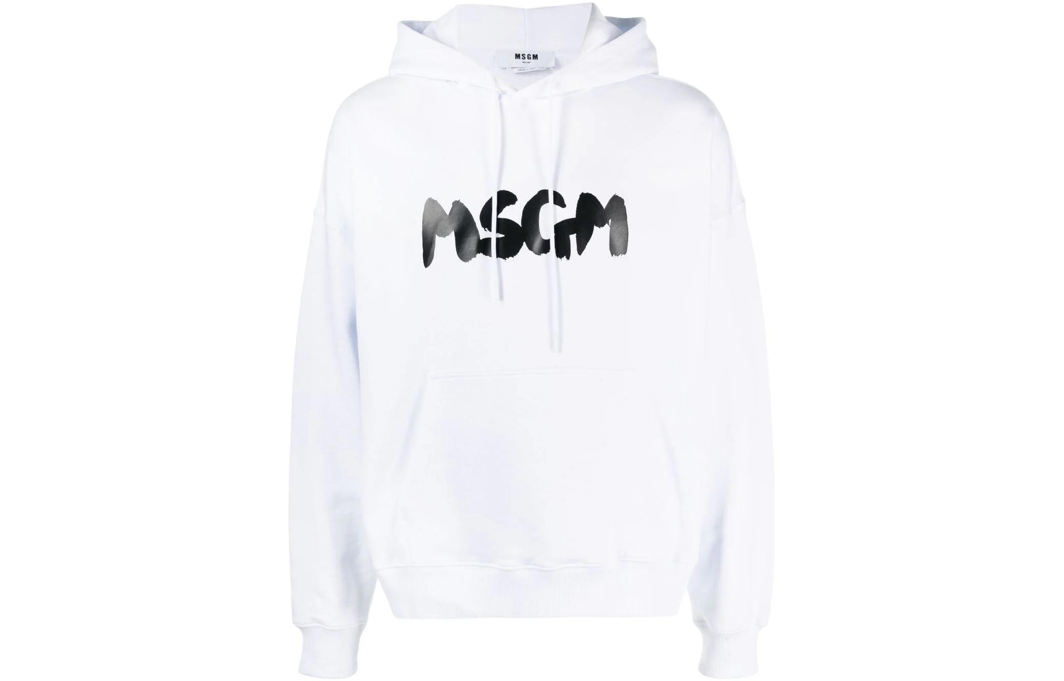 MSGM SS23 Logo Print Drawstring Hoodie White () 3440MM168237000-01