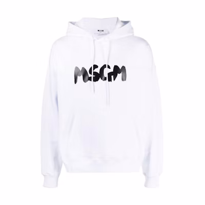 MSGM SS23 Logo Print Drawstring Hoodie White () 3440MM168237000-01