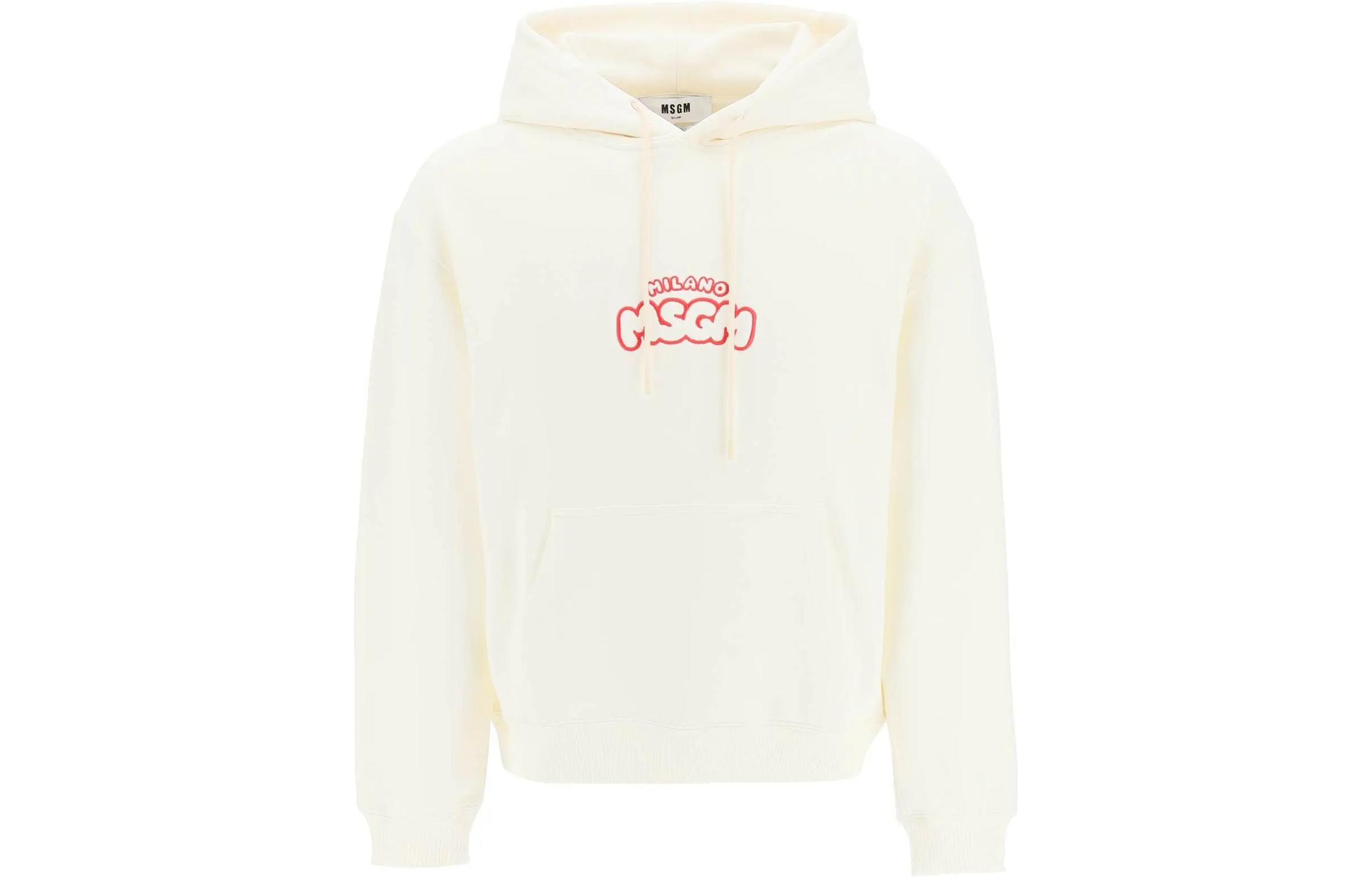 MSGM SS23 Logo Print Drawstring Hoodie White Men’s 3440MM102-237001-02