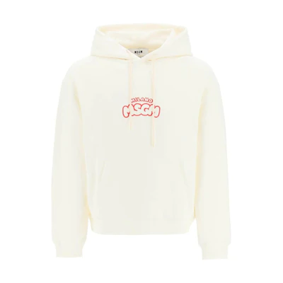 MSGM SS23 Logo Print Drawstring Hoodie White Men’s 3440MM102-237001-02
