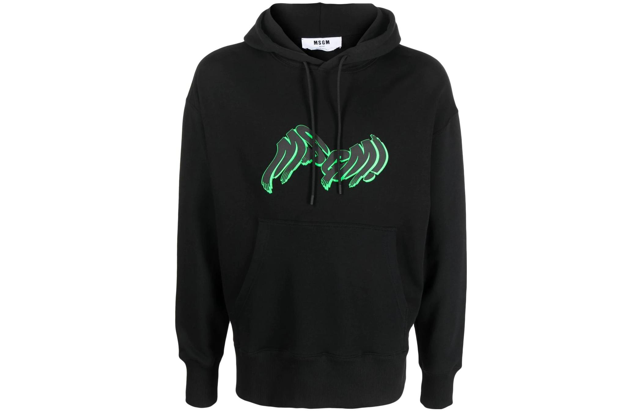 MSGM SS23 Logo Print Pullover Hoodie Obsidian Black Male Edition 3340MM18322779999