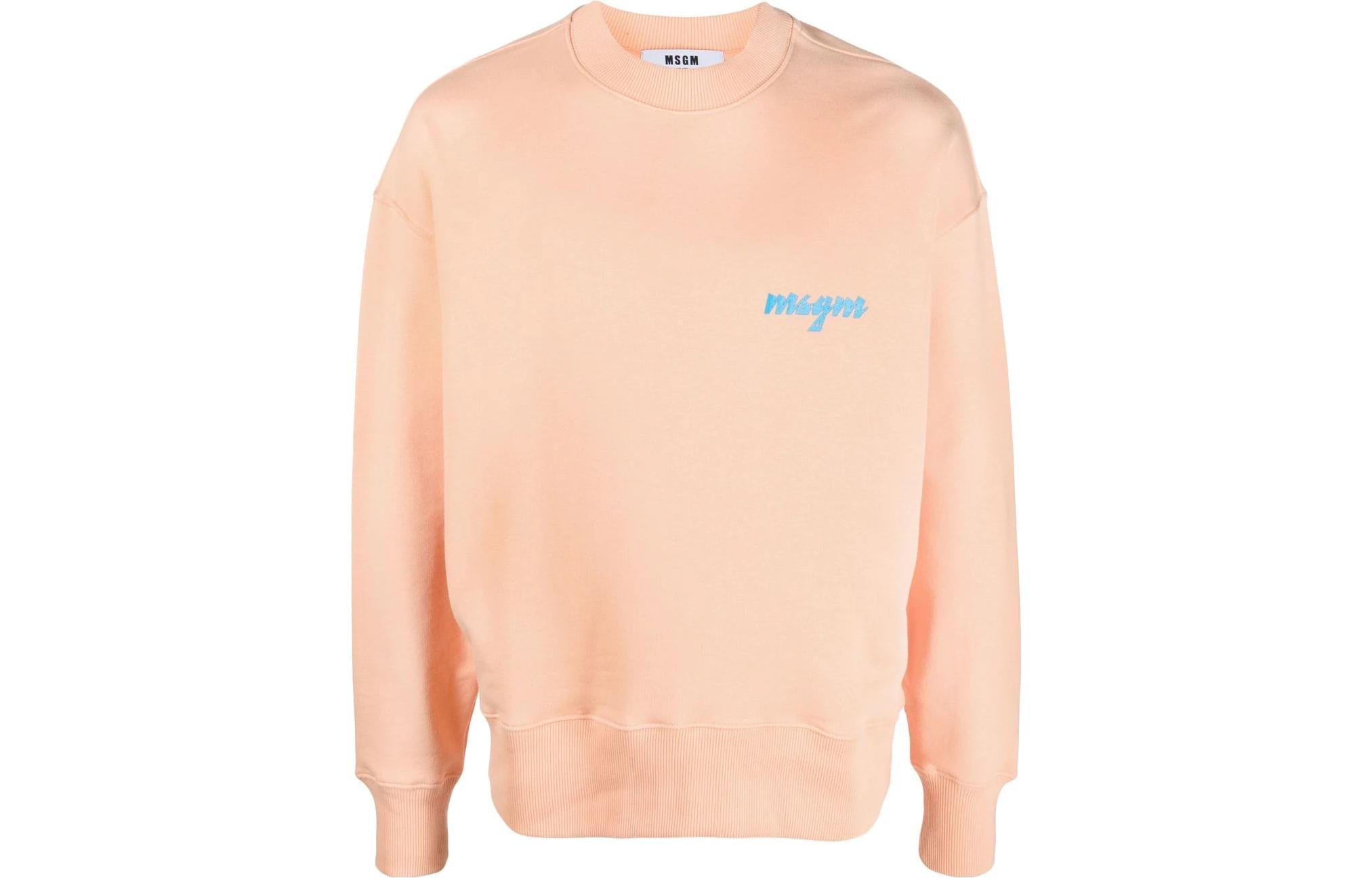 MSGM SS23 Peach Orange Letter Print Crewneck Long Sleeve Sweatshirt 3440MM192237000-10