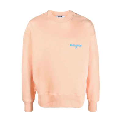 MSGM SS23 Peach Orange Letter Print Crewneck Long Sleeve Sweatshirt 3440MM192237000-10