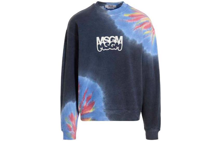 MSGM SS23 Tie-Dye Logo Print Pullover Sweatshirt Multicolor Menswear 3440MM98237092-88