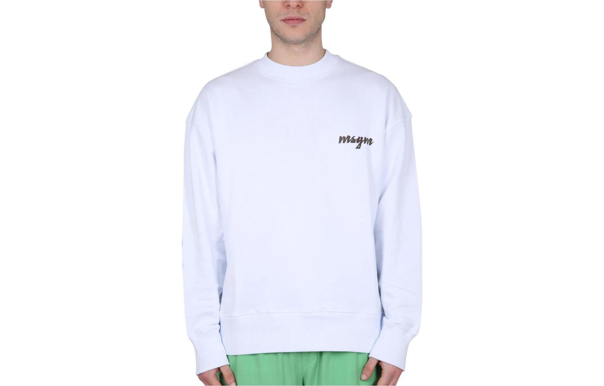 MSGM SS23 White Crewneck Alphabet Print Long-Sleeve Sweatshirt 3440MM192237000-01