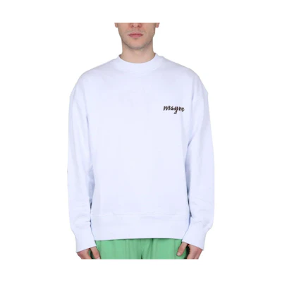 MSGM SS23 White Crewneck Alphabet Print Long-Sleeve Sweatshirt 3440MM192237000-01