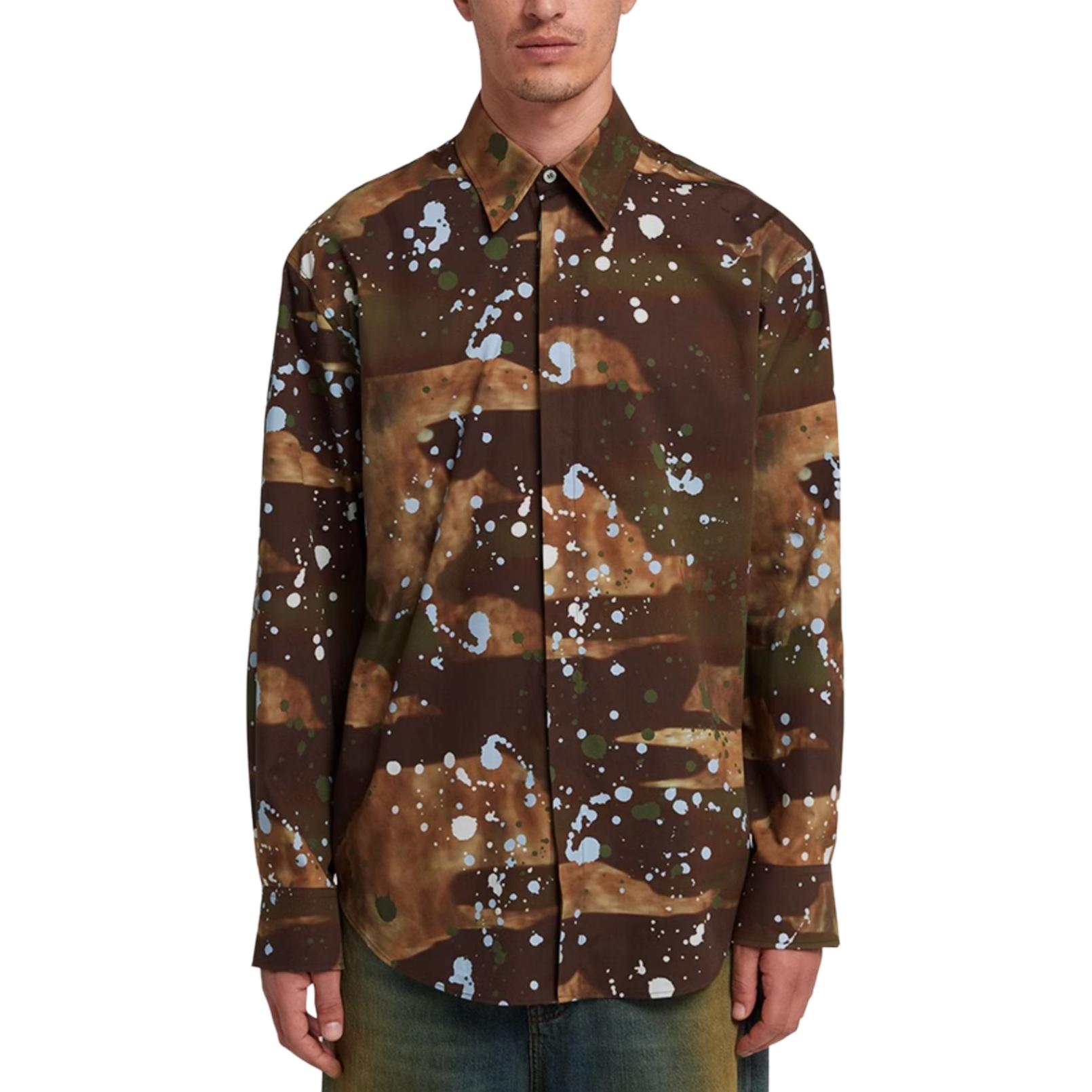 Lookbook Camisa Hombre MSGM SS24 Camo Splatter Verde Militar Manga Larga Cuello Alto 3640ME04-247050-37
