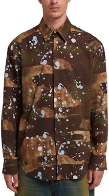 Camisa Hombre MSGM SS24 Camo Splatter Verde Militar Manga Larga Cuello Alto 3640ME04-247050-37 Lookbook Camisa Hombre MSGM SS24 Camo Splatter Verde Militar Manga Larga Cuello Alto 3640ME04-247050-37