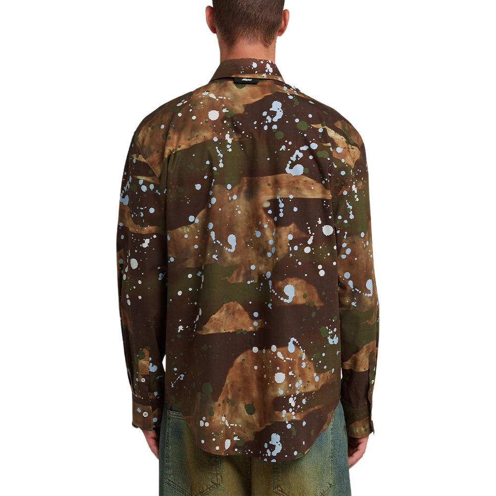 Shop Camisa Hombre MSGM SS24 Camo Splatter Verde Militar Manga Larga Cuello Alto 3640ME04-247050-37