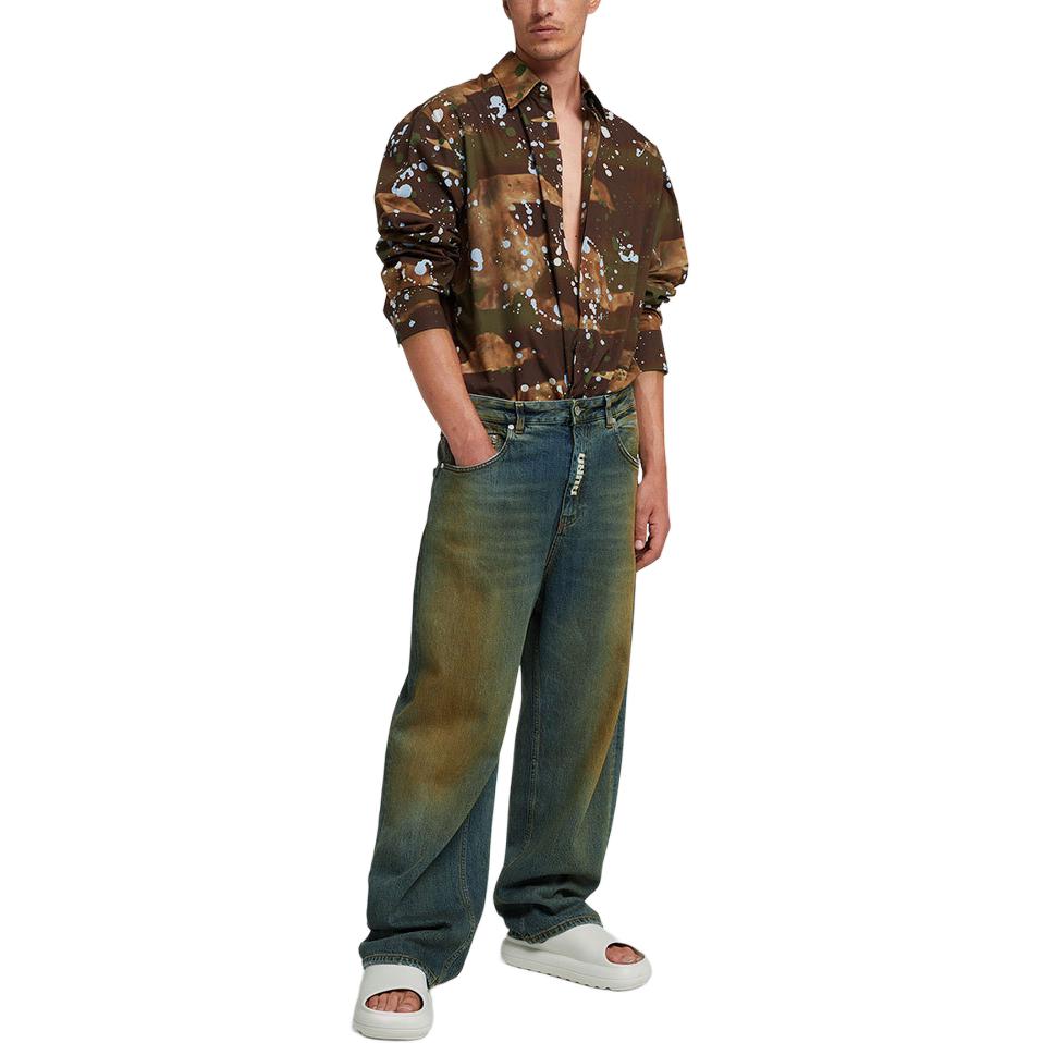 Purchase Camisa Hombre MSGM SS24 Camo Splatter Verde Militar Manga Larga Cuello Alto 3640ME04-247050-37