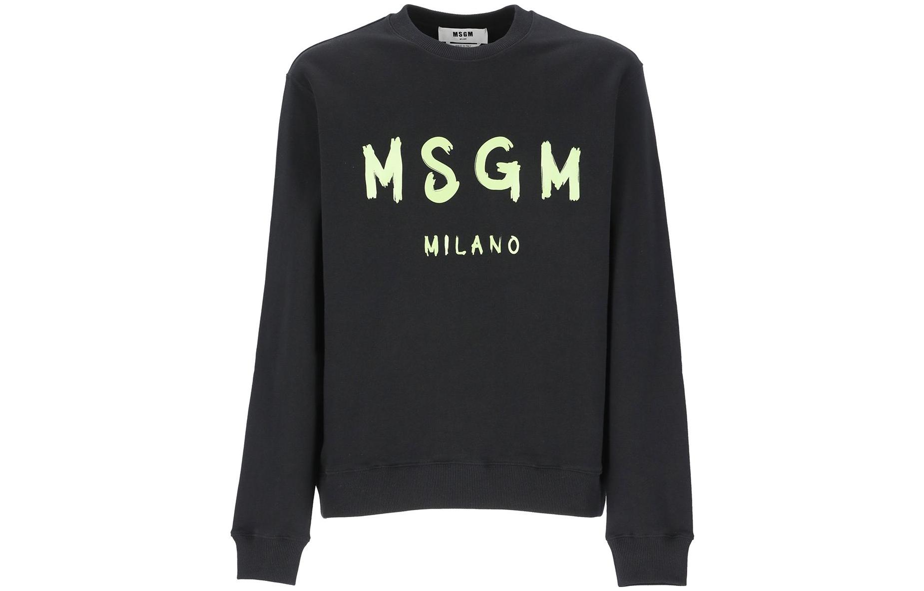 MSGM SS2 Black Crewneck Logo Print Long Sleeve Sweatshirt Men 3440MM513237000-99