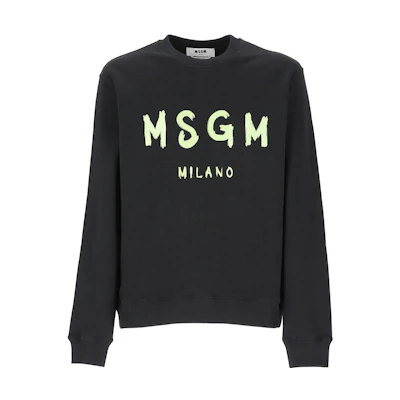 MSGM SS2 Black Crewneck Logo Print Long Sleeve Sweatshirt Men 3440MM513237000-99