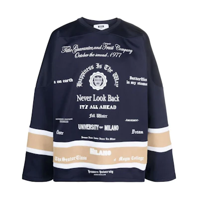MSGM Stripe Letter Print Crewneck Sweatshirt Navy Blue () 3540MM78237510-NAVY
