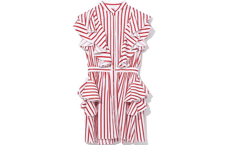 Order MSGM 红色条纹叠层荷叶边短袖衬衫连衣裙 MSGDSA18102AE