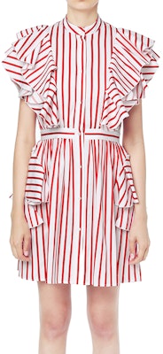 MSGM 红色条纹叠层荷叶边短袖衬衫连衣裙 MSGDSA18102AE Lookbook MSGM 红色条纹叠层荷叶边短袖衬衫连衣裙 MSGDSA18102AE