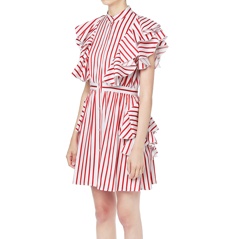 Purchase MSGM 红色条纹叠层荷叶边短袖衬衫连衣裙 MSGDSA18102AE