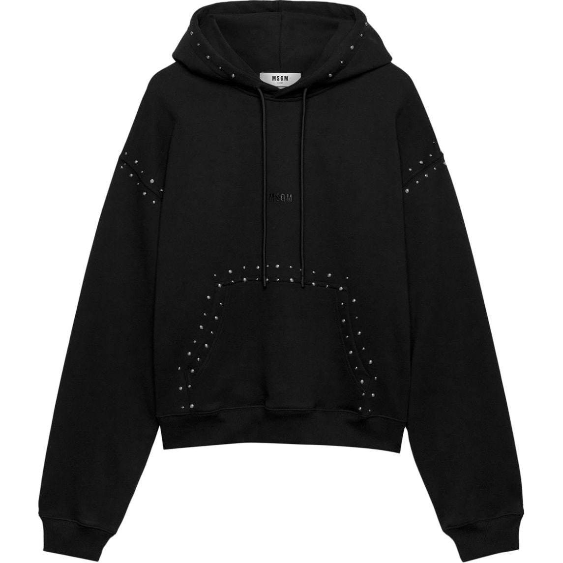 MSGM Studded Logo Embroidered Drawstring Hoodie Black () 3740MM75247795-BLACK