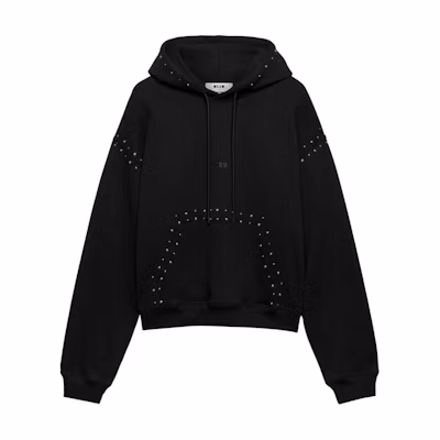 MSGM Studded Logo Embroidered Drawstring Hoodie Black () 3740MM75247795-BLACK