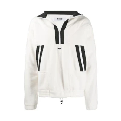 MSGM White Back Print High-Neck Pullover Sweatshirt with Stripes 2740MM04X195503-02