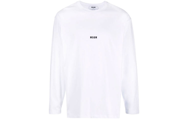 MSGM White Crewneck Logo Print Long Sleeve Sweatshirt 3040MM160217098-01