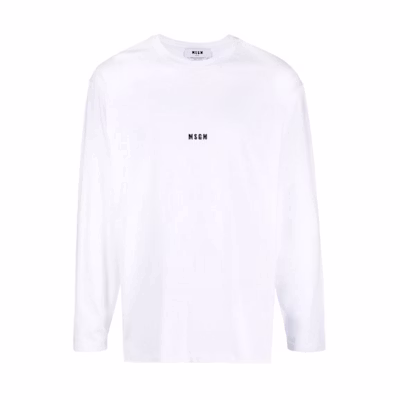 MSGM White Crewneck Logo Print Long Sleeve Sweatshirt 3040MM160217098-01