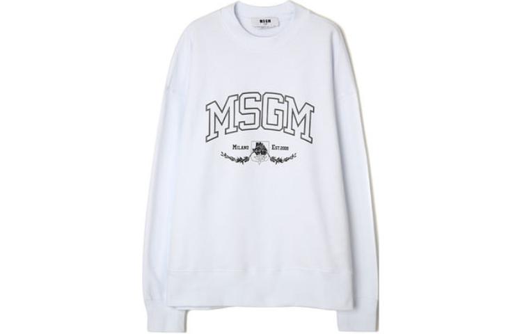 MSGM White Crewneck Logo Pullover Sweatshirt 3540MM11723779901