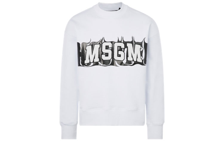 MSGM White Crewneck Sweatshirt with Front Lettering Design 2940MM170-207599