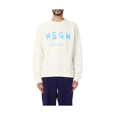 MSGM White Crewneck Sweatshirt with Letter Print Long Sleeves 3640MM513-247000-02