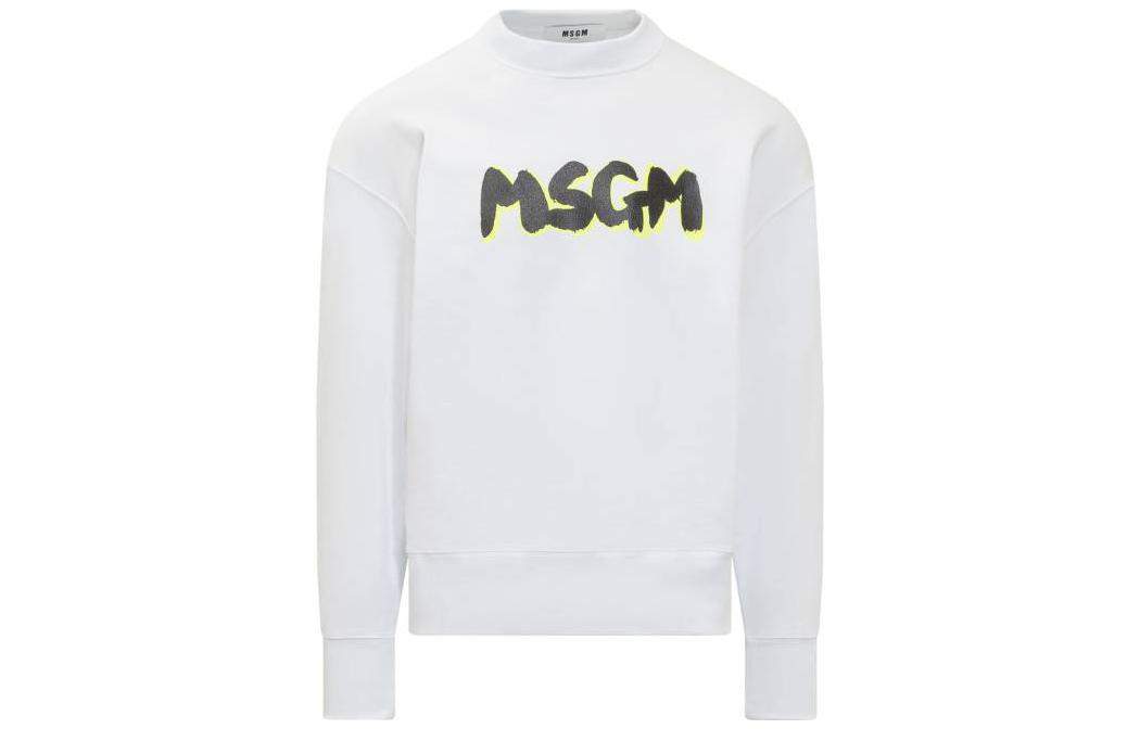 MSGM White Crewneck Sweatshirt with Logo Print 3440MM97237000-01