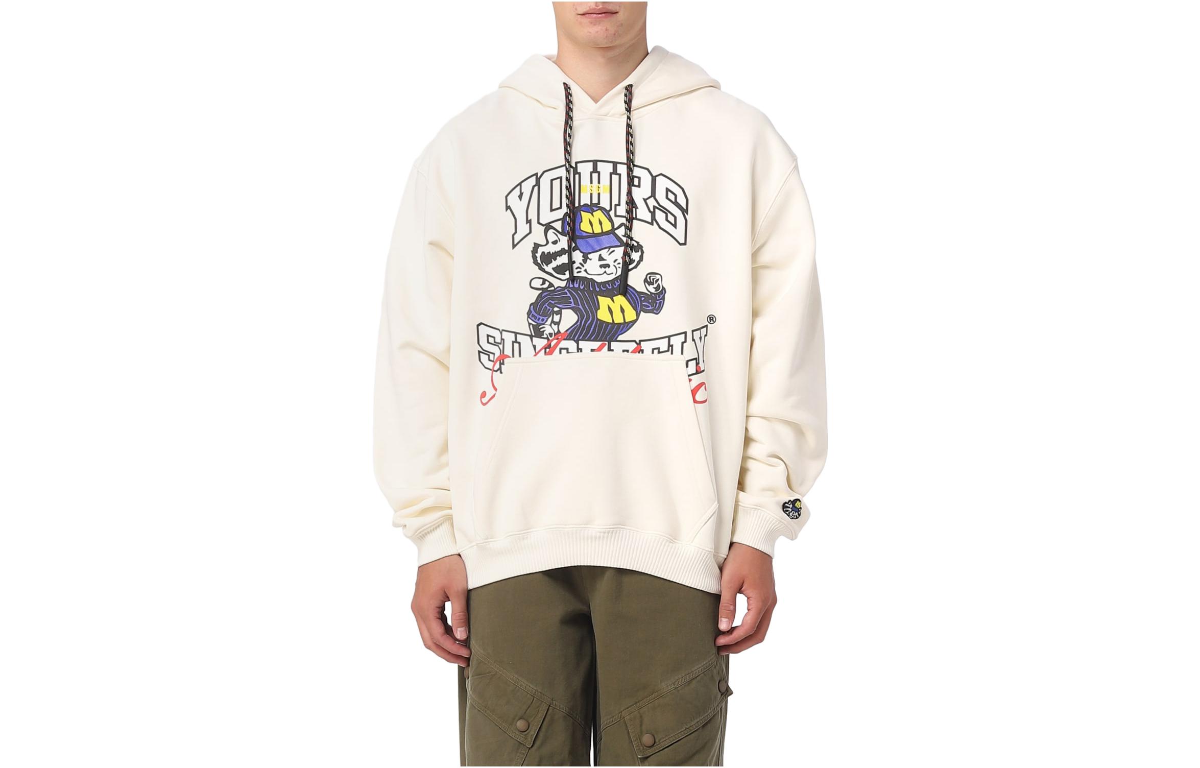 MSGM White Hooded Pullover Sweatshirt with Logo Print Design 3540MM85237795-02