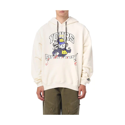 MSGM White Hooded Pullover Sweatshirt with Logo Print Design 3540MM85237795-02
