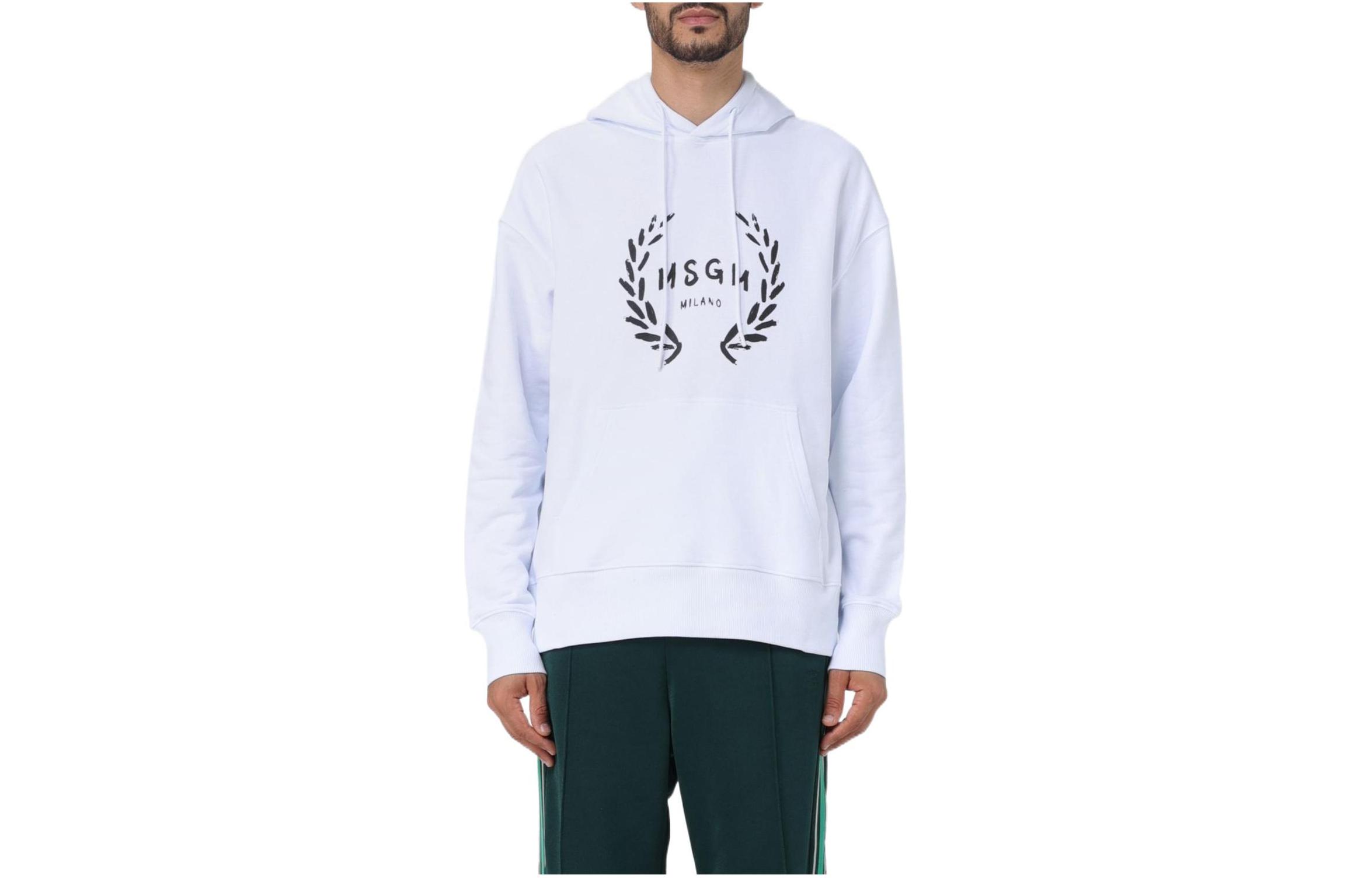MSGM White Hoodie with Letter Graphic Print 3540MM130-237799-01
